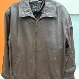 L Jos A Bank Brown Leather Coat